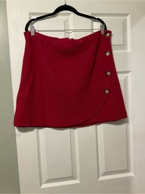 Anthropologie Crimson Wrap-Button Mini Skirt